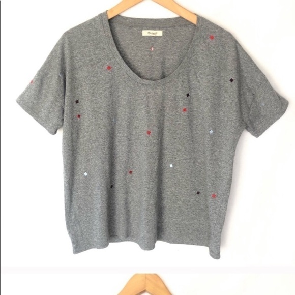 Madewell Gray Scoop Neck Tee W/Colorful Squares S - Picture 3 of 9
